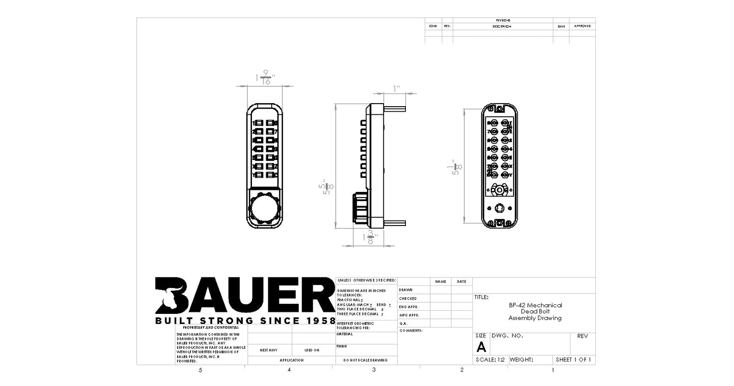BP Mechanical Combination Deadbolt Lock